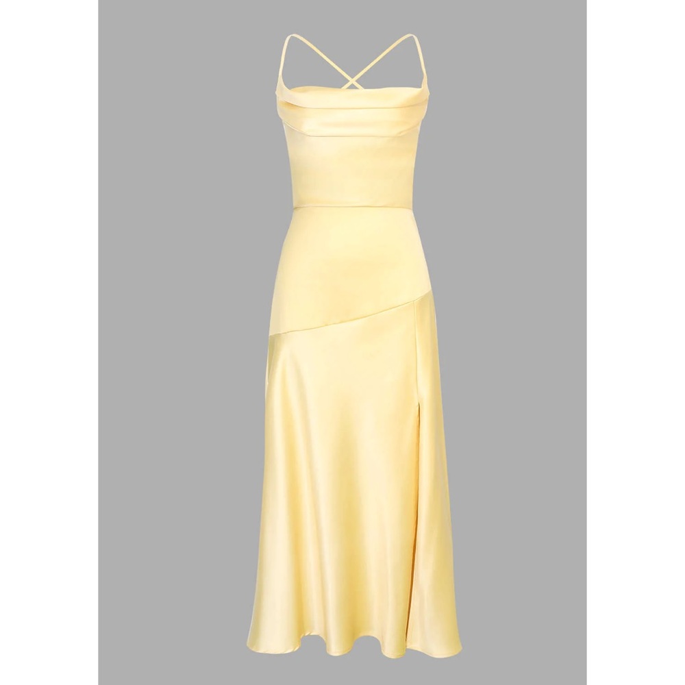 Yellow cross tie back slit midi dress